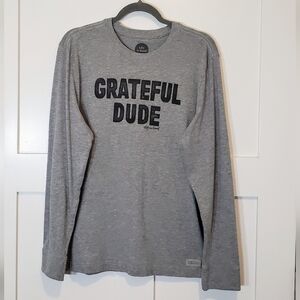 Life Is Good Grateful Dude Grey & Black Long Sleeve Tee Shirt Size Medium